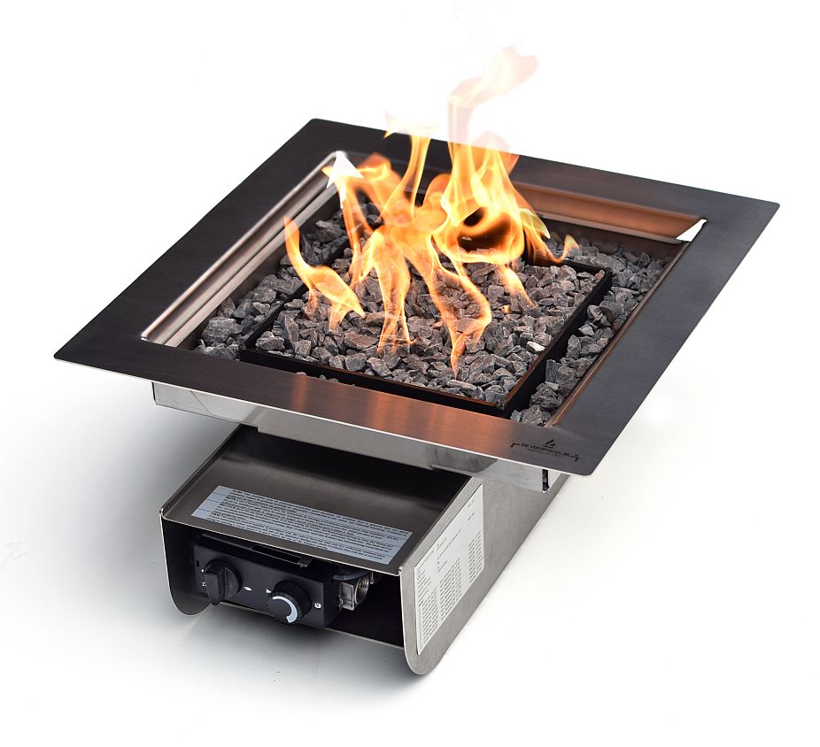 Einbau Tischkamin | Flach Edelstahl | 39x39 cm | Terras & Co
