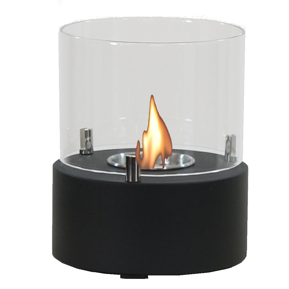 Esschert Design bio-ethanol sfeerhaard rond zwart tafelhaard binnen buiten bij Planet Happy