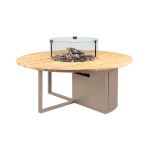 Cosiloft Novi teakhouten tafelblad sandy beige aluminium frame vuurtafel