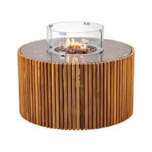 Enjoyfires | Vuurtafel Ibiza | Bruin keramiek en Teak | Ø90 cm
